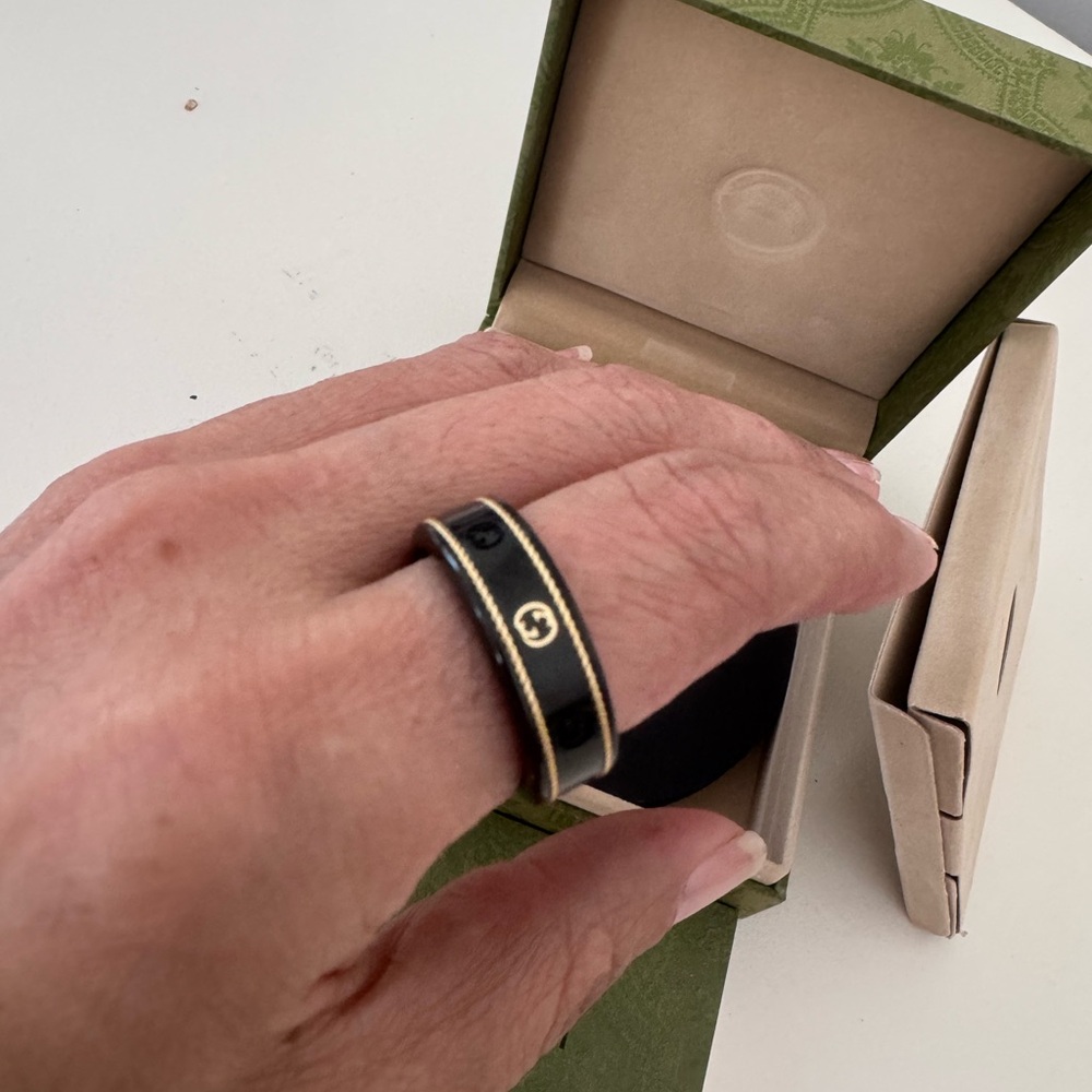 GUCCI Oura Ring Black Gold Design US Size 10 Authentic Fashion Jewelry Health - Picture 10 of 12